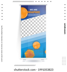 Business Roll Up Set. Standee Design. Banner Template, Abstract Blue Geometric Triangle Background vector, flyer, presentation, leaflet, j-flag, x-stand, x-banner, exhibition display