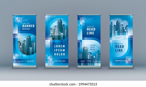 Business Roll Up Set. Standee Design. Banner Template, Abstract Blue infinity Loop Background vector Brochures, flyer, presentation, j-flag, x-stand, x-banner, exhibition display