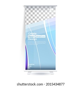 Business Roll Up Set. Standee Design. Banner Template, Abstract Blue Geometric Triangle Background vector, flyer, presentation, leaflet, j-flag, x-stand, x-banner, exhibition display