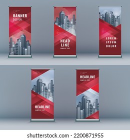 Business Roll Up Set. Standee Design. Banner Template, Abstract Geometric Triangle Background vector Brochures, flyer, presentation, leaflet, x-stand, x-banner, exhibition display