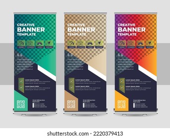Business Roll Up Set. Standee Design. Banner Template, Abstract Yellow and Black Speech Bubbles vector, flyer, presentation, leaflet, j-flag, x-stand, exhibition display, social networks