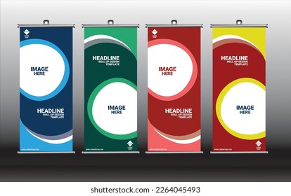 Business Roll Up Set. Standee Design. Banner Template, Abstract Blue Geometric Triangle Background vector, flyer, presentation, leaflet, j-flag, x-stand, x-banner, exhibition display,Business Roll Up 