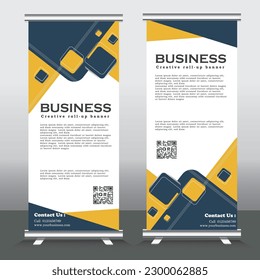 Business Roll Up Set. Standee Design. Banner Template, Abstract Yellow and Black Speech Bubbles vector, flyer, presentation, leaflet, j-flag, x-stand, exhibition display, social networks, talk bubble