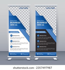 Business Roll Up Set. Standee Design. Modern Exhibition Advertising Banner Template, Abstract Blue Geometric Triangle Background vector, flyer, presentation, leaflet, Roll Up Banner, Stand Poster