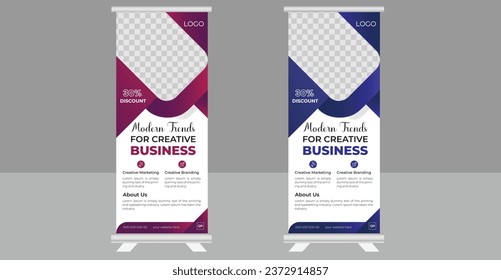 Juego de Acumulación de Negocios. Diseño estándar. Plantilla moderna de banner, Business Rolling Up Banner Stand Poster Brochure plantilla de diseño plano concepto creativo, 
Presentación. Fondo de diseño. vector