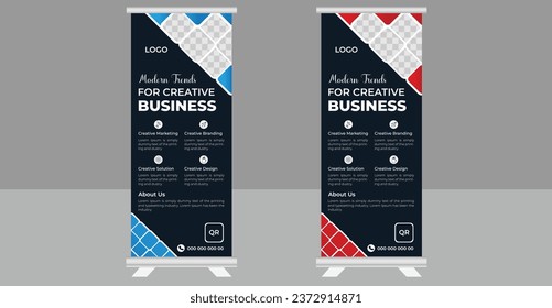 Juego de Acumulación de Negocios. Diseño estándar. Plantilla moderna de banner, Business Rolling Up Banner Stand Poster Brochure plantilla de diseño plano concepto creativo, 
Presentación. Fondo de diseño. vector