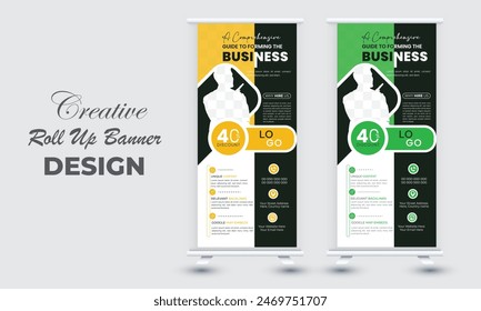 Business Roll Up Set. Standee Design. Banner Template, Abstract Blue Geometric Triangle Background vector, flyer, presentation, leaflet, j-flag, x-stand, x-banner, exhibition display