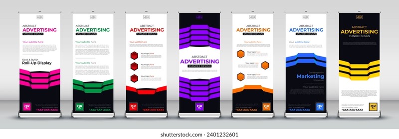 business Roll up stand template layout for advertisement, flyer, display, x-banner, flag-banner, infographics, presentation in red, green, blue, yellow, orange, purple, pink