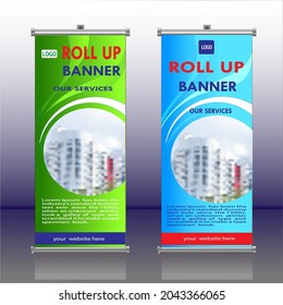 Business roll up standee colors.banner template presentation and brochure flyer.vector illustration.