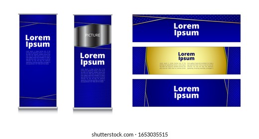 Business Roll Up Standy Design Banner Abstract blue gold dot Background vector design template