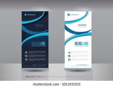 Business roll up for technology concept layout for business banner template. roll up presentation stand template. Vector illustration