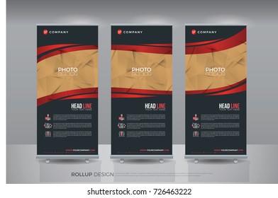 Business roll up for technology concept layout for business banner template. Red and black color presentation stand template. Vector illustration