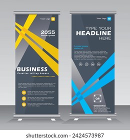 Business Roll Up Vorlage, Pull Up, Ständer für Ihr Unternehmen, Vertikale Bannervorlage für Ausstellung und Konferenz, X-Banner Vorlage, geometrischer Hintergrund,	