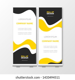 Business Roll Up. Presentation template, yellow brochure or flyer, vertical banner design, cover geometric background, modern publication layout