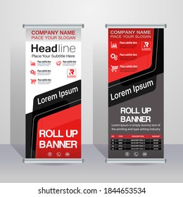 Business Roll Up, Standee Design for Banner Template, Presentation and Brochure.modern x-banner and flag-banner for advertising - vector illustration