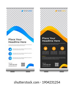 Business Roll Up. Standee Design. Banner Template.  business, advertising, Presentation. Template of vertical roll-up banner. Vector illustration 