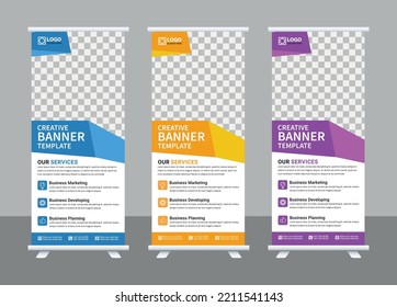 Business Roll Up. Standee Design. Roll Up template for your Company, Advertising, Marketing, Agency, and Internet business, Corporate rollup or x banner Corporate rollup or x banner design set