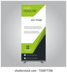 Business Roll Up. Standee Design. Banner Template. Presentation and Brochure Flyer. Vector illustration in Green, White and Black Colors