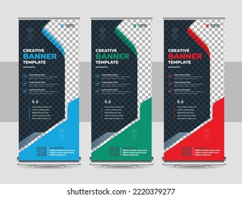 Business Roll-up banner, Corporate promotional stand roll-up layout, Vertical roll up, x-stand, exhibition display, Retractable banner design