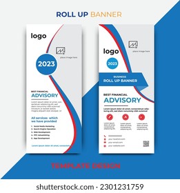 Business Rollup Banner Layout with Colorful Design Template. blue red and white color