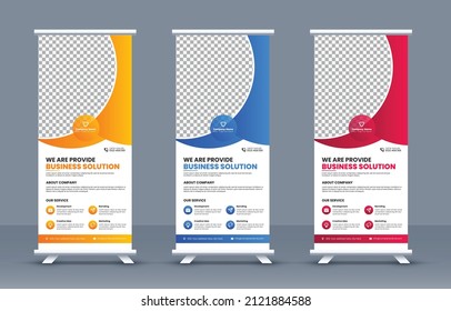 Business Roll-up banner stand template, modern portable stands Exhibition roll-up banner layout, advertisement, pull up, business flyer, brochure, Corporate banner design