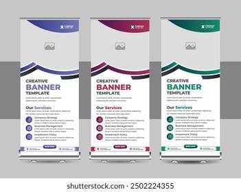 Business rollup banner template, advertisement, pull up, display banner, x-banner, flag-banner. Business standee x rollup pullup retractable signage banner design