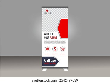 Business Rollup banner template, Roll up, display banner, x-banner vector ,Roll up banner stand for your company, Rollup advertisement banner.
