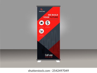 Modelo de banner de Rollup de Negócios, Rollup, banner de exibição, vetor x-banner, Suporte de banner de rollup para sua empresa, Banner de anúncio de rollup.