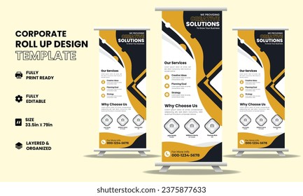 Business roll-up banner vertical template design for brochure, business flyers, and infographics; modern x-banner and flag-banner advertising; vector illustration