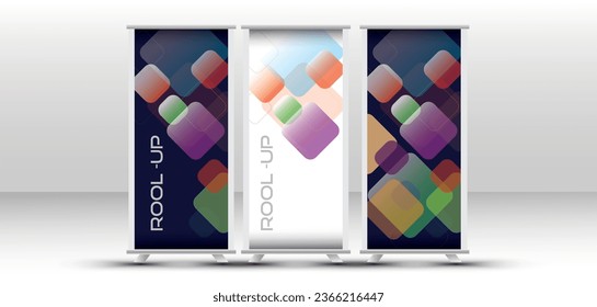 Business roll-up set. standee design. banner template abstract purple green blue vector, flyer, presentation, leaflet, j-flag, x-stand, exhibition display, social networks, flat style , 3d, shadow 