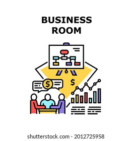 Concepto de icono del vector de una habitación de negocios. Sala De Negocios Para Discutir Con Empleado O Socio, Presentación De Inicio De Conferencia O Investigación De La Ilustración De Color Anual De Logro De Empresa