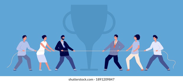 Business Rope Pulling. Tug War, People Confrontation Flat Concept. Balance Person Game, Team Conflict Or Competition Utter Vector Concept