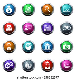 Business round glossy web icon set