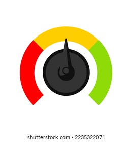 Business round speedometer with yellow score. Indicator with color circles from red to green, customers satisfaction with service. Evaluation, gauge rating meter concept