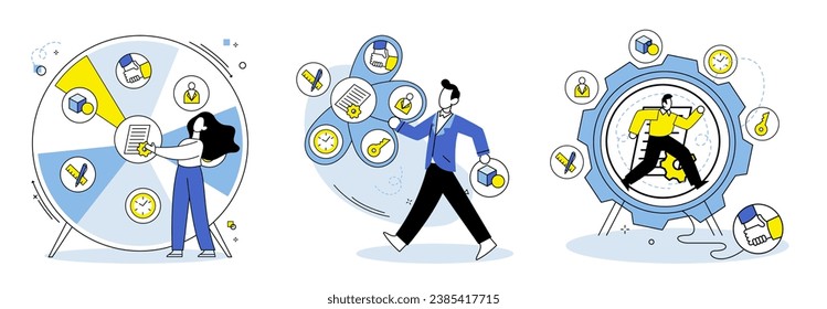 Business routine vector illustration. Engaging in physical activity is essential for maintaining healthy lifestyle amidst corporate responsibilities Working professionals often find themselves caught