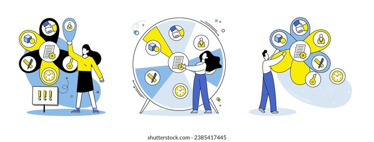 Business routine vector illustration. Occupation and lifestyle choices should align with personal interests and professional goals Planning plays vital role in executing projects and transforming
