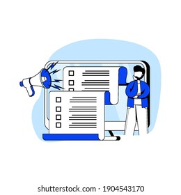 Business Rule Flachdesign Konzept Vektorgrafik Symbol. Die Checkliste für die Vorschriften, die gesetzliche Körperschaftsregelung, die Einhaltung der Vorschriften durch Geschäftsleute, Richtlinien. Abstrakte Metapher für Landing Page, mobile App.