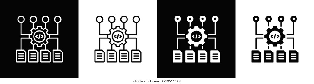 Icono Del Motor De Reglas De Negocio Con Estilo Mínimo Variativo Negro Blanco
