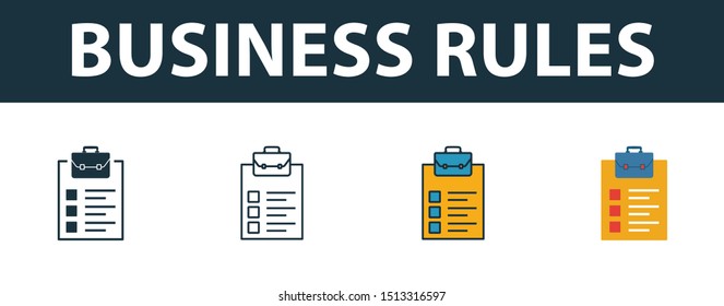 Business Rules Icon Set. Premium Simple Element In Different Styles From Customer Service Icons Collection. Set Of Business Rules Icon In Filled, Outline, Colored And Flat Symbols Concept.