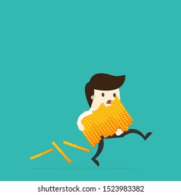 Business run away with money coin flat illustration,fail concept