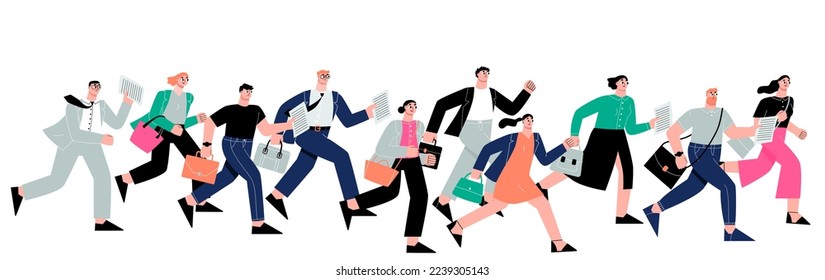 Business run competition challenge. Office team lifestyle, managers rush on work or deal. Running to success, career marathon sapid vector concept