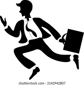 Business running man illustration. A man in a business suit with a tie and a briefcase runs to an important meeting. Life is filled with ideas. Our ideas can change the whole world