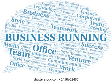 Business Running word cloud. Collage made with text only.