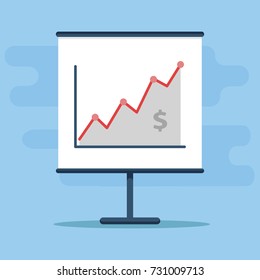 Business sales growth graphic. Vector Business Growing Chart Presentation Icon. Vector Illustration