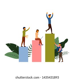 Business sales growth of people working concept with character, vector illustration