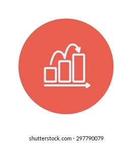 Las ventas de negocios aumentan el icono de línea delgada para el diseño plana minimalista de la web y móvil. Icono blanco vector dentro del círculo rojo.