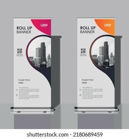 business sales roll up banner template.vector illustration.geometric graphics.pink,orange banner layout.presentation or advertising banner.