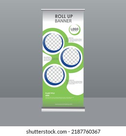 business sales roll up banner template.vector illustration.geometric graphic green,blue banner layout.presentation or advertising banner.