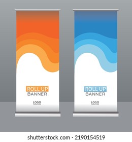 business sales roll up banner template.vector illustration.geometric graphics.orange ,blue banner layout.presentation or advertising banner.