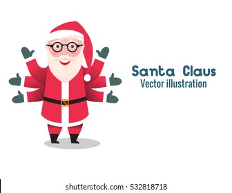 Business Santa Claus Banner. Cartoon character smiling with Many Hands. Vector illustration isolated Modern man hipster. Merry Christmas and Happy New Year decoration. 